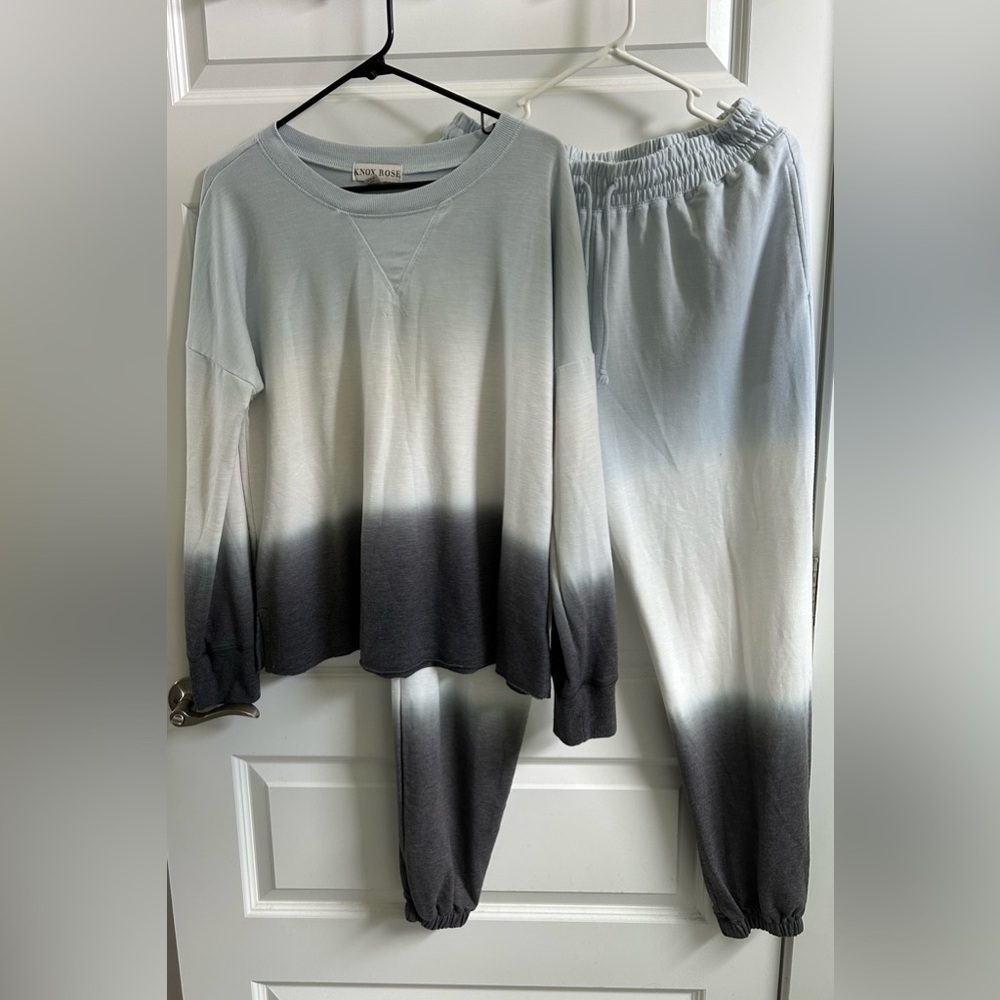Knox Rose Gray & Blue Ombre Shirt and Pants Activewear Set, Women’s Large